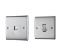 BG Electrical NBSBTS1 1-Gang Metal Brushed Steel Telephone Socket Slave, Brushed Steel + NBS12 10 A 1-Gang 2-Way Metal Brushed Steel Light Switch, Brushed Steel