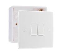 BG Electrical Nexus 800 Series 2 Gang 20A 16AX Double Wall Light Switch with 32mm Surface Pattress Box, White Moulded, IP20, 842 & 891