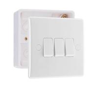 BG Electrical Nexus 800 Series 3 Gang 20A 16AX Triple Wall Light Switch with 32mm Surface Pattress Box, White Moulded, IP20, 843 & 891