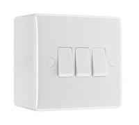 BG Electrical Nexus 800 Series 3 Gang 20A 16AX Triple Wall Light Switch with 50mm Surface Pattress Box, White Moulded, IP20, 843 & 877