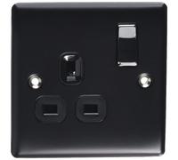 BG Electrical nmb21b 1 Gang Metal Single Plug Socket Switch - Matt Black