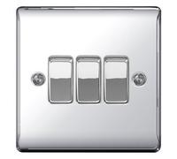 BG Electrical NPC43 Nexus Metal Polished Chrome 3 Gang 2 Way 10Ax Plate Switch by BG Electrical Nexus