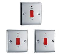 BG Electrical NPC74 Switched Cooker Control Unit with a Power Indicator, 45 Amp, Polished Chrome (Pack of 3)