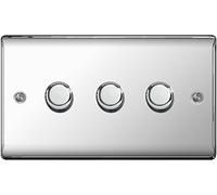 BG Electrical NPC83P Nexus Metal Polished Chrome 3 Gang 2 Way Push On/Off Dimmer Switch 400W