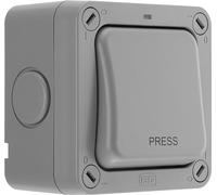 BG Electrical Outdoor Retractive Single Wall Press Switch with LED Indicator, Weatherproof Storm, 2 Way, Grey, 20A, IP66 Rated, WP14