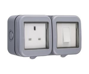 BG Electrical Outdoor Single Unswitched Power Wall Plug Socket and Single Wall Switch Combo, Weatherproof, 13A, IP55 Rated, WPB21