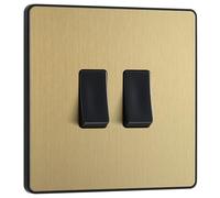 BG Electrical PCDSB42B Satin Brass Evolve 2 Gang 20A 16AX 2 Way Light Switch - Black Insert