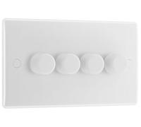BG Electrical Quadruple Wall Dimmer Switch, 2 Way, Round Edge, Nexus 800 Series, White Moulded, 884