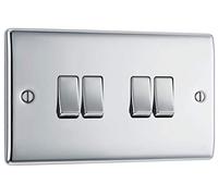 British General Bg Npc44 Nexus Metal Polished Chrome 4 Gang 10A 10Ax 2 Way Plate Switch