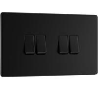 BG Electrical Quadruple Wall Light Switch, 2 Way, Screwless Front Plate, Slim Profile, Premium Flatplate, Matt Black, 20A, 16AX, FFB44