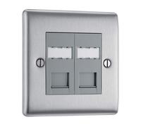 BG Electrical RJ45 Double Data Outlet, Brushed Steel,70516RE