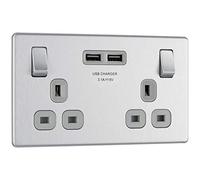 BG Electrical Screwless Flat Plate Double Switched Power Socket with Two USB Charging Ports