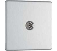 Screwless Flatplate Brushed Steel Single Socket For Tv Or Fm Co-Axial Aerial Connection FBS60-01