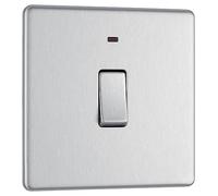 BG Electrical Screwless Flat Plate Single Light Switch with Power Indicator