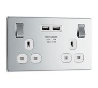 BG Electrical Screwless Flatplate Double Switched Fast Charging Power Socket with Two USB Charging Ports