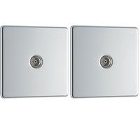 BG Electrical Screwless Flatplate Single Co-Axial Socket (Pack of 2)