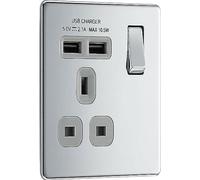 BG Electrical Screwless Flatplate Single Switched Fast Charging Power Socket with Two USB Charging Ports