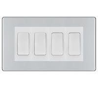 BG Electrical Screwless Polished Chrome 4-Gang Light Switch 1x 2-Way + 3X Intermediate - White Inserts