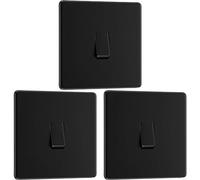 BG Electrical Screwless Single Light Switch, Matt Black, 2-Way, 16AX (Pack of 3)
