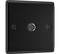 BG Electrical Single Co-Axial Wall Socket for TV and FM Aerial Connections, Raised and Slim Profile, Round Edges, Nexus Metal, Matt Black, NFB60