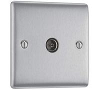 British General Single Co-Axial Socket Nexus NBS60-01 Metal Brushed Steel for TV/FM Coaxial