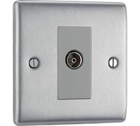 British General TV Aerial Socket NBS62 Nexus Metal Isolated Grey Insert Brushed Steel