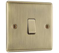 BG Electrical Single Intermediate Wall Light Switch, Raised and Slim Profile, Round Edges, Nexus Metal, Antique Brass, 20A, 16AX, NAB13