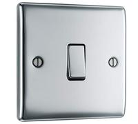 BG Electrical Single Intermediate Wall Light Switch, Raised and Slim Profile, Round Edges, Nexus Metal, Polished Chrome, 20A, 16AX, NPC13