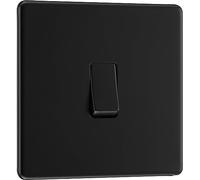 BG Electrical Single Intermediate Wall Light Switch, Screwless Front Plate, Slim Profile, Premium Flatplate, Matt Black, 20A, 16AX, FFB13