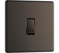 BG Electrical Single Intermediate Wall Light Switch, Screwless Front Plate, Slim Profile, Premium Flatplate, Black Nickel, 20A, 16AX, FBN13