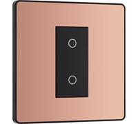 BG Electrical Single Master/Primary Touch Dimmer Wall Light Switch, 2-Way, Trailing Edge, Screwless Front Plate, Evolve, Polished Copper, 200W, PCDCPTDM1B