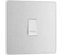 BG Electrical Single Retractive Press Switch, Screwless Front Plate, Round Edges, 1 Way, Evolve, Brushed Steel, 10A, PCDBS14W