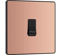 BG Electrical Single Retractive Press Switch, Screwless Front Plate, Round Edges, 1 Way, Evolve, Polished Copper, 10A, PCDCP14B