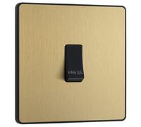 BG Electrical Single Retractive Press Switch, Screwless Front Plate, Round Edges, 1 Way, Evolve, Satin Brass, 10A, PCDSB14B