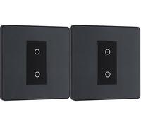 BG Electrical Single Slave/Secondary Touch Dimmer Wall Light Switch, 2-Way, Trailing Edge, Screwless Front Plate, Evolve, Matt Grey, 200W, PCDMGTDS1B (Pack of 2)