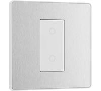 BG Electrical Secondary/Slave Single Touch Dimmer Light Switch, 2 Way, Screwless Front Plate, Evolve, Brushed Steel, PCDBSTDS1W