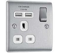 BG Electrical Nexus Power Socket – Single Switched 1-Gang with 2x USB Fast Charging, White 13A