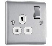 BG Nexus Metal Brushed Steel Single Switched 13A Power Socket - White Insert - NBS21W