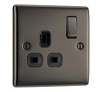 Nexus Metal Black Nickel Single Switched 13A Power Socket NBN21B-01
