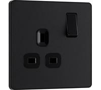 BG Electrical Single Switched Power Plug Wall Socket, Screwless Front Plate, Round Edges, Evolve, Matt Black, 13A, PCDMB21B