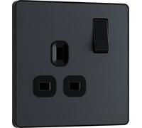 Evolve Matt Grey (Black) Single Switched 13A Power Socket PCDMG21B-01