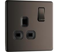 British General Socket FBN21B Flatplate Screwless Single Switched 13A Black Insert Black Nickel