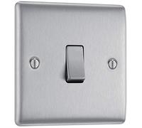 BG Electrical Single Wall Light Switch, 2 Way, Raised and Slim Profile, Round Edges, Nexus Metal, Brushed Steel, 20A, 16AX, NBS12