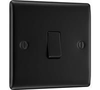 BG Electrical Single Wall Light Switch, 2 Way, Raised and Slim Profile, Round Edges, Nexus Metal, Matt Black, 20A, 16AX, NFB12