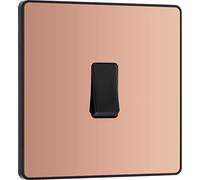 BG Electrical Single Wall Light Switch, 2 Way, Screwless Front Plate, Round Edges, Evolve, Polished Copper, 20A, 16AX, PCDCP12B