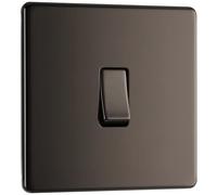 BG Electrical Single Wall Light Switch, 2 Way, Screwless Front Plate, Slim Profile, Premium Flatplate, Black Nickel, 20A, 16AX, FBN12