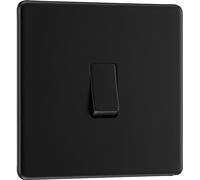 BG Electrical Single Wall Light Switch, 2 Way, Screwless Front Plate, Slim Profile, Premium Flatplate, Matt Black, 20A, 16AX, FFB12