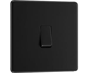 BG Electrical Single Wall Light Switch, 2 Way, Screwless Front Plate, Slim Profile, Premium Flatplate, Matt Black, 20A, 16AX, FFB12