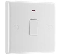 BG Electrical Single Wall Switch with LED Power Indicator and Flex Outlet, Double Pole, Round Edge, Nexus 800 Series, White Moulded, 20A, 833