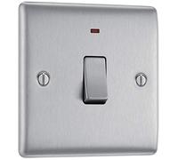 BG Electrical Single Wall Switch with LED Power Indicator, Double Pole, Raised and Slim Profile, Round Edges, Nexus Metal, Brushed Steel, 20A, NBS31